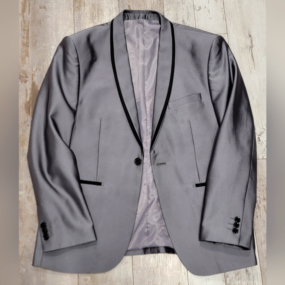 42R Men's Lorenzo Bruno Tuxedo Top Blazer Silver Gray Tux Style Sport Coat